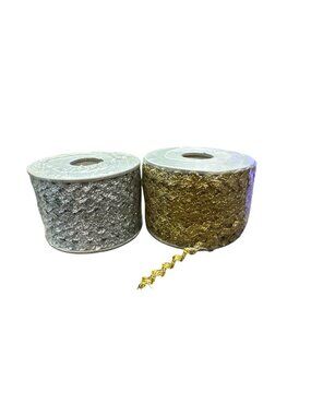 Gold & Silver Metallic Zigzag Ribbon Spool Set 50 Meters Each Decorative Trim Fo